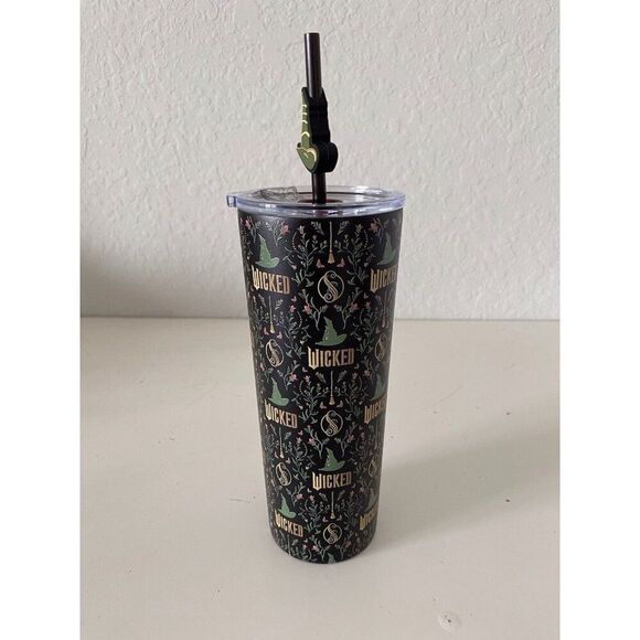 Universal Studios WICKED Elphaba Witch Hat Metal Tumbler With Straw NEW - Picture 3 of 16